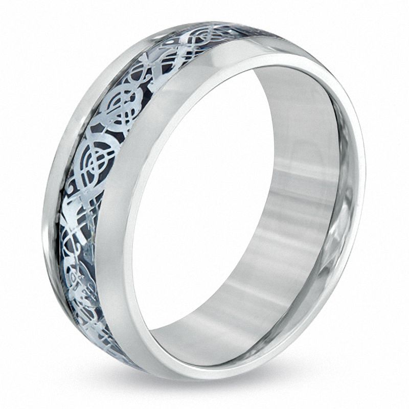 Main Image 2 of 8.0mm Comfort Fit  Scrolled Wedding Band in Stainless Steel