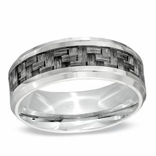 8.0mm Comfort Fit Grey Carbon Fiber Stainless Steel Wedding Band
