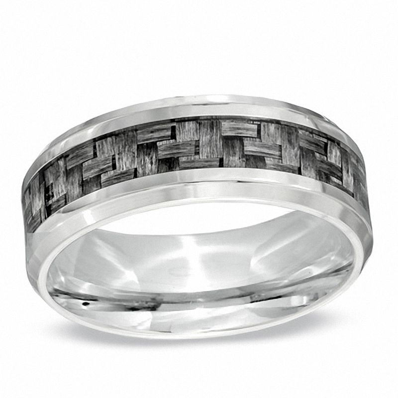 Men's 8.0mm Comfort Fit Grey Carbon Fiber Stainless Steel Wedding Band