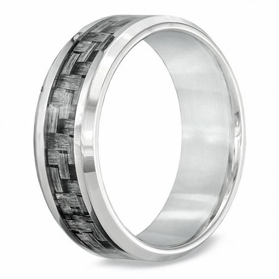 8.0mm Comfort Fit Grey Carbon Fiber Stainless Steel Wedding Band