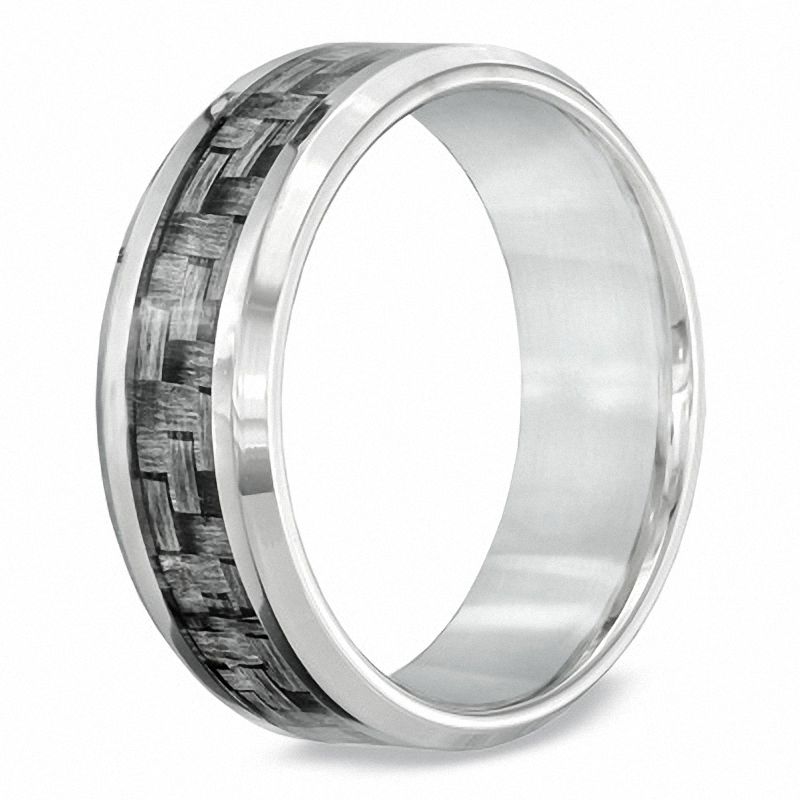 Men's 8.0mm Comfort Fit Grey Carbon Fiber Stainless Steel Wedding Band