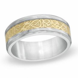 Men's 8.0mm Comfort Fit Two-tone Stainless Steel Filigree Wedding Band