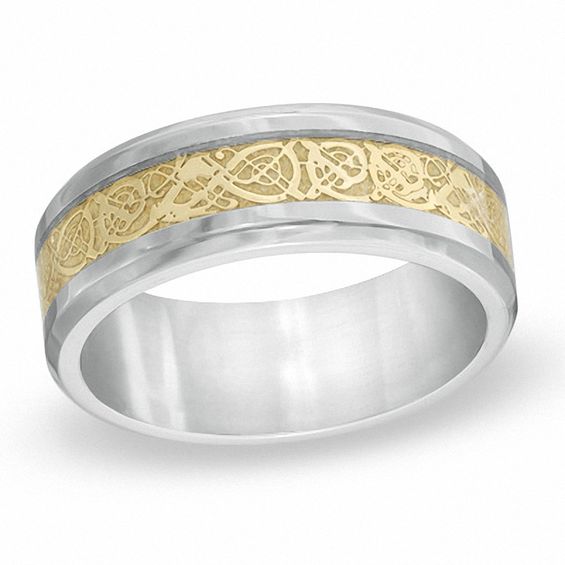 8.0mm Comfort Fit Two-tone Stainless Steel Filigree Wedding Band