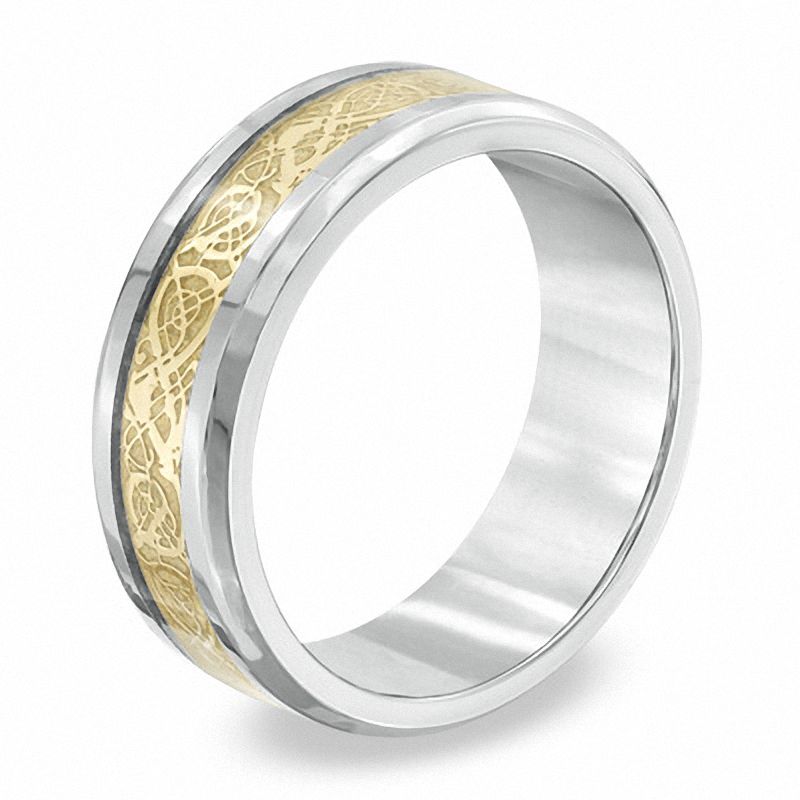 Main Image 2 of 8.0mm Comfort Fit Two-tone Stainless Steel Filigree Wedding Band