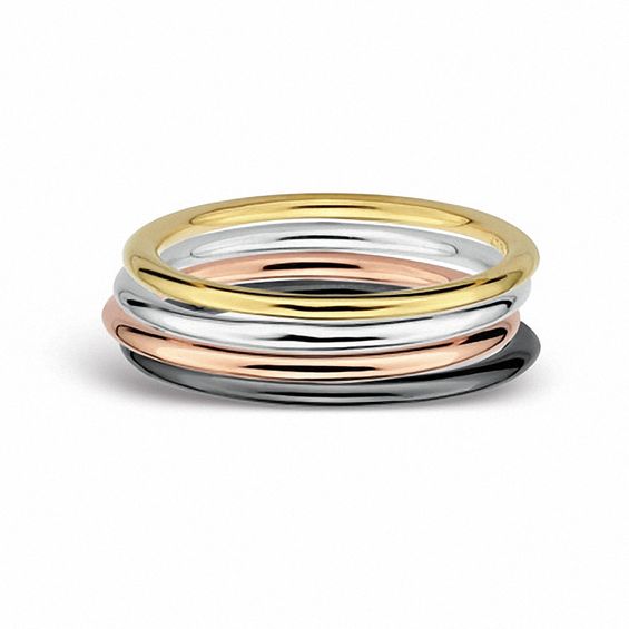 Stackable Expressionsâ¢ 1.5mm Polished Ring in Sterling Silver and 18K Rose Gold Plate