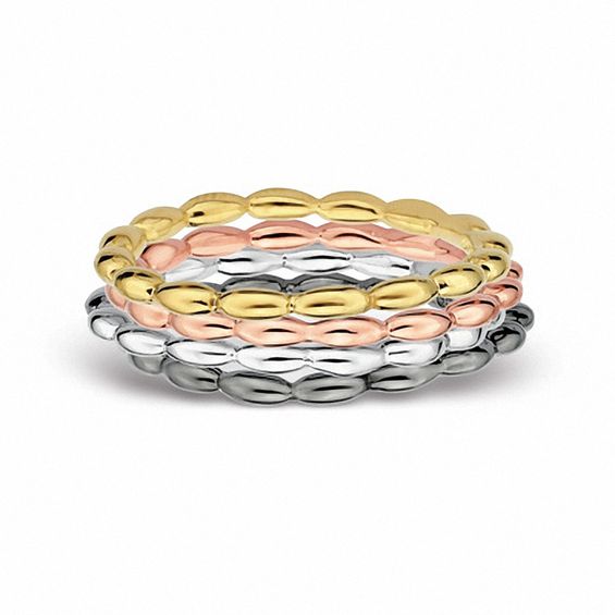 Stackable Expressionsâ¢ 1.5mm Rice Bead Ring in Sterling Silver and 18K Gold Plate