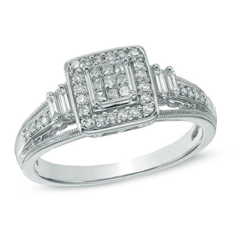 Main Image 1 of Cherished Promise Collection™ 1/3 CT. T.W. Princess-Cut Diamond Frame Ring in 10K White Gold