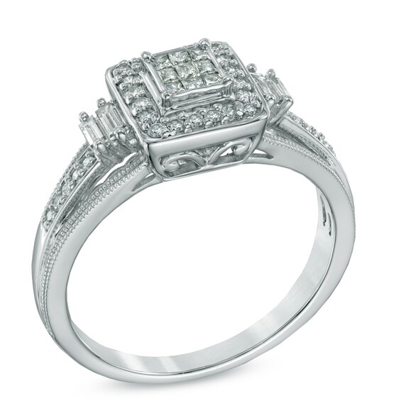 Cherished Promise Collectionâ¢ 1/3 CT. T.w. Princess-Cut Diamond Frame Ring in 10K White Gold