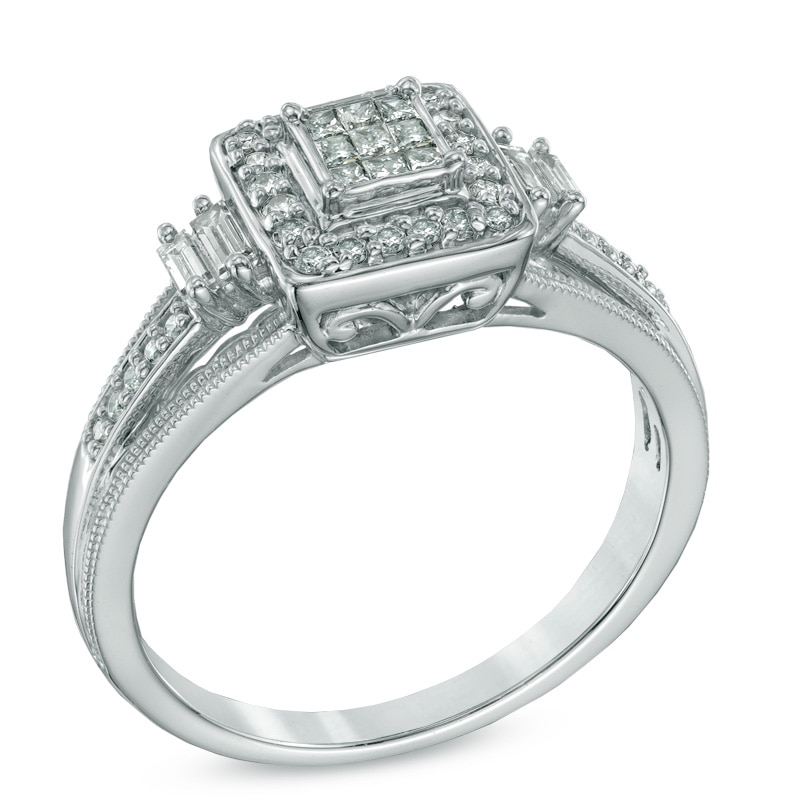 Main Image 2 of Cherished Promise Collection™ 1/3 CT. T.W. Princess-Cut Diamond Frame Ring in 10K White Gold