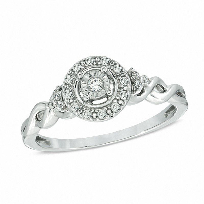 Main Image 1 of Cherished Promise Collection™ 1/8 CT. T.W. Diamond Frame Twist Promise Ring in 10K White Gold