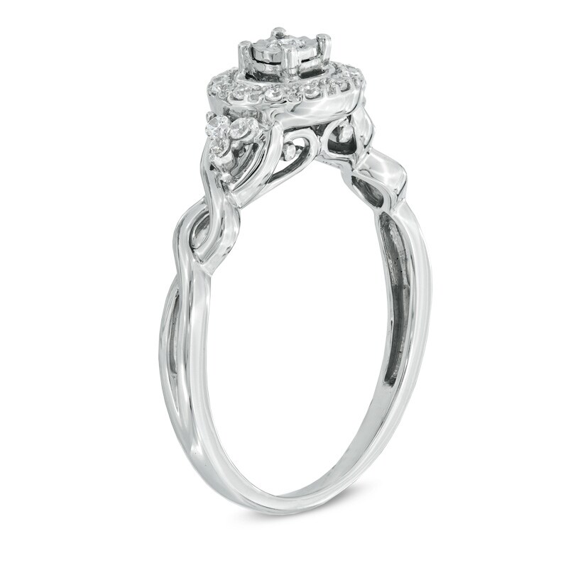 Main Image 2 of Cherished Promise Collection™ 1/8 CT. T.W. Diamond Frame Twist Promise Ring in 10K White Gold