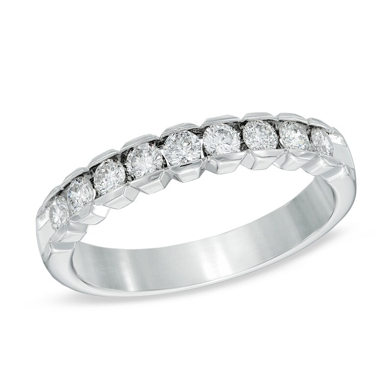 Main Image 1 of 1/2 CT. T.W. Diamond Scallop Edge Anniversary Band in 14K White Gold