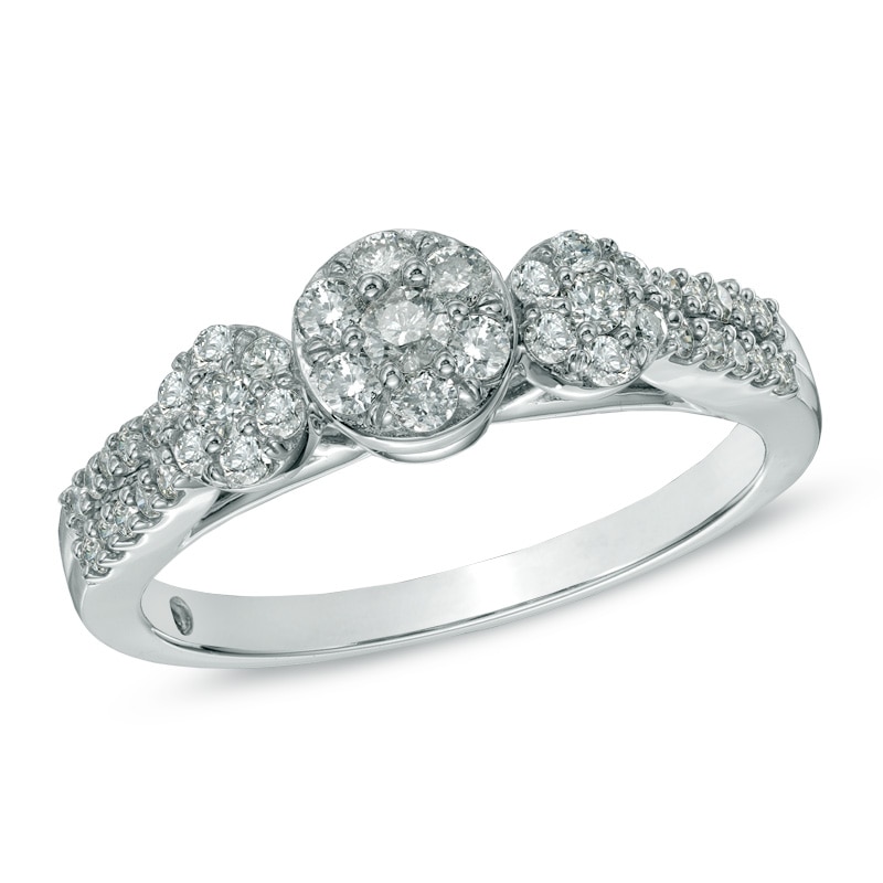 Main Image 1 of Cherished Promise Collection™ 3/8 CT. T.W. Diamond Three Stone Cluster Ring in 10K White Gold