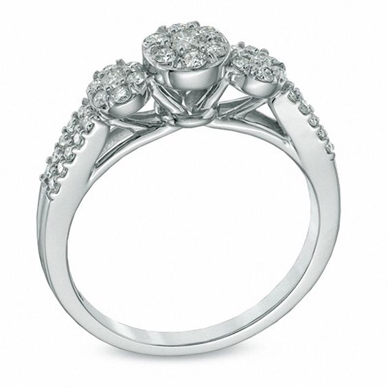 Cherished Promise Collectionâ¢ 3/8 CT. T.w. Diamond Three Stone Cluster Ring in 10K White Gold