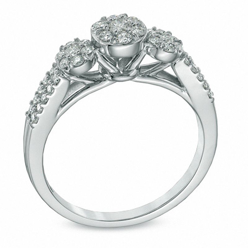 Main Image 2 of Cherished Promise Collection™ 3/8 CT. T.W. Diamond Three Stone Cluster Ring in 10K White Gold
