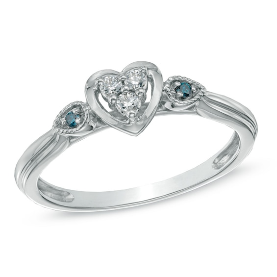 Cherished Promise Collectionâ¢ 1/20 CT. T.w. Enhanced Blue and White Diamond Heart Ring in Sterling Silver