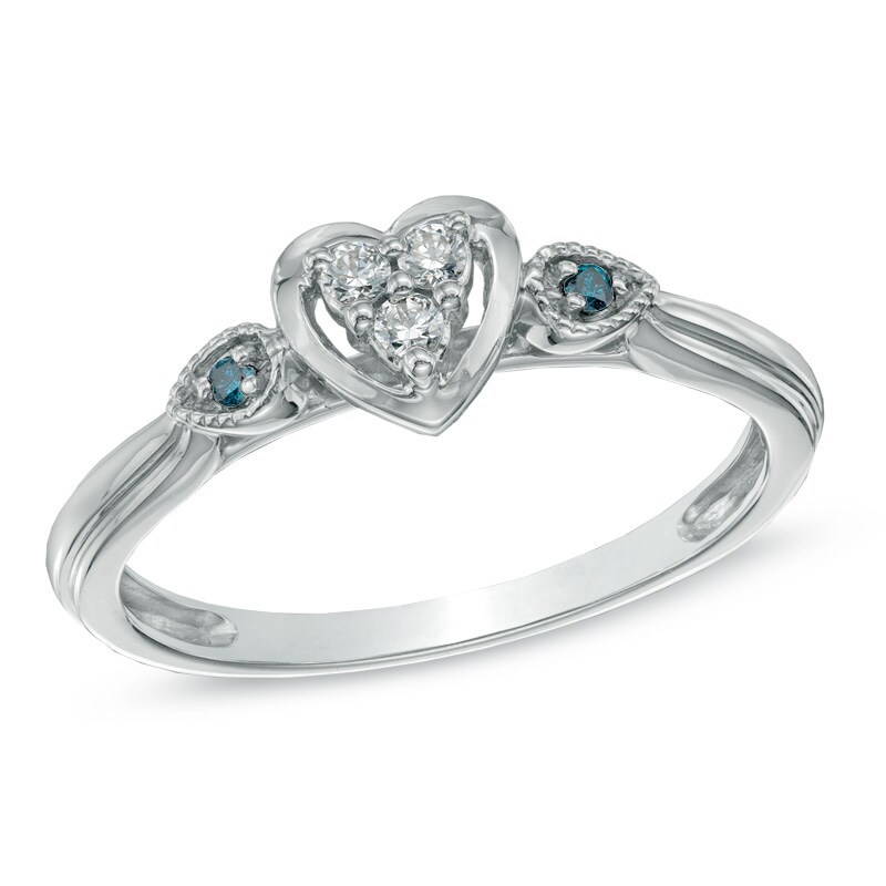 Main Image 1 of Cherished Promise Collection™ 1/20 CT. T.W. Enhanced Blue and White Diamond Heart Ring in Sterling Silver