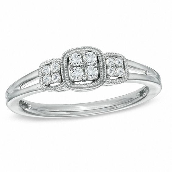 Cherished Promise Collectionâ¢ 1/8 CT. T.w. Diamond Three Stone Cluster Ring in Sterling Silver