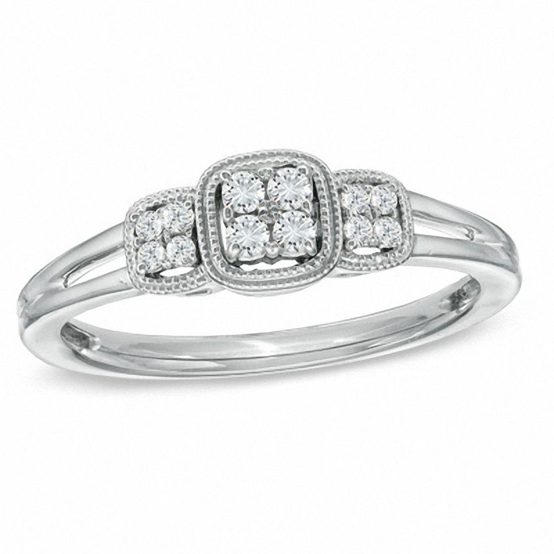 Cherished Promise Collection™ 1/8 CT. T.W. Diamond Three Stone Cluster Ring in Sterling Silver