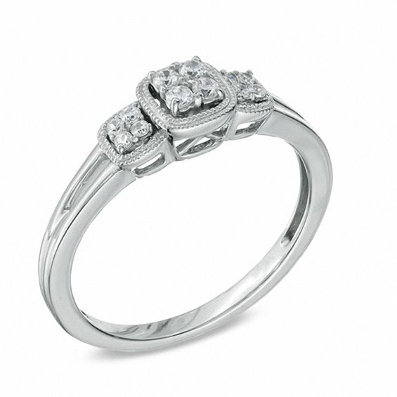Cherished Promise Collectionâ¢ 1/8 CT. T.w. Diamond Three Stone Cluster Ring in Sterling Silver