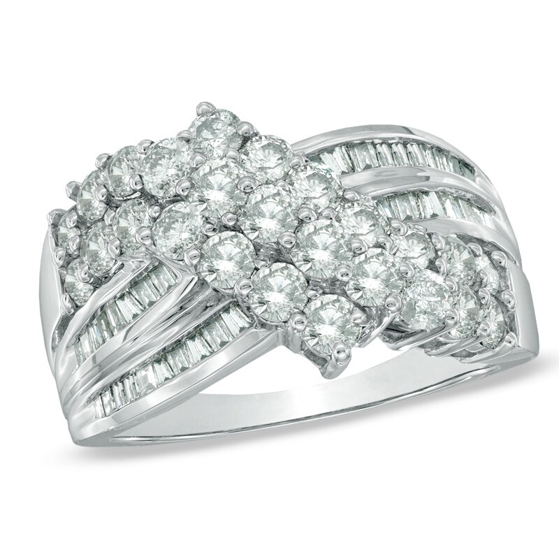 Main Image 1 of 2 CT. T.W. Diamond Cluster Crossover Ring in 10K White Gold