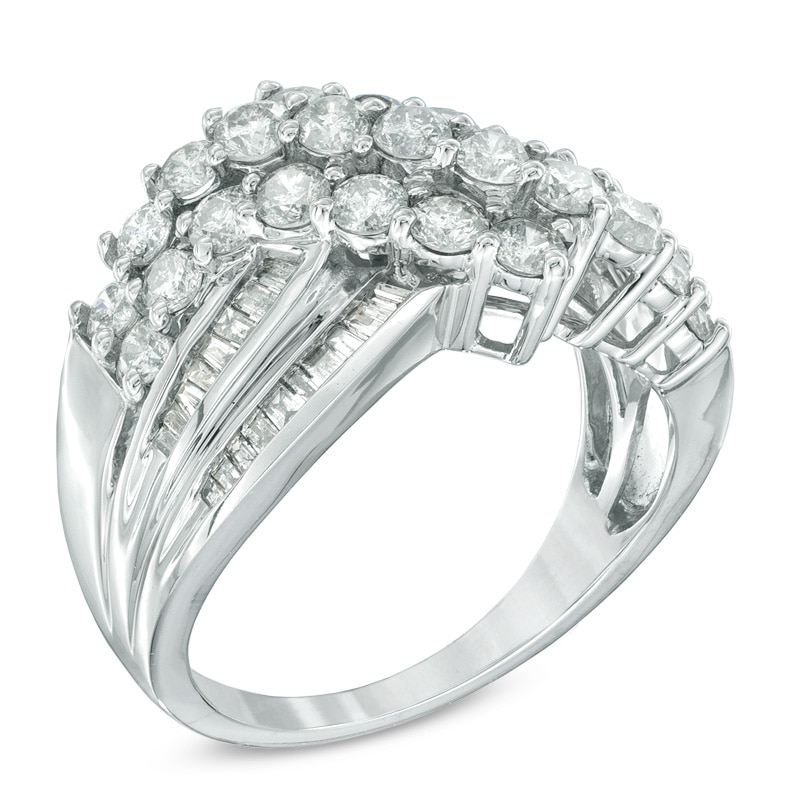 2 CT. T.W. Diamond Cluster Crossover Ring in 10K White Gold