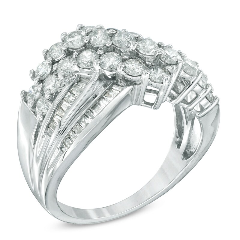 Main Image 2 of 2 CT. T.W. Diamond Cluster Crossover Ring in 10K White Gold