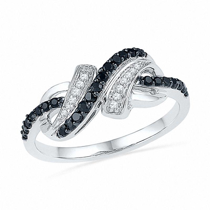Main Image 1 of 1/4 CT. T.W. Enhanced Black and White Diamond Infinity Ring in Sterling Silver