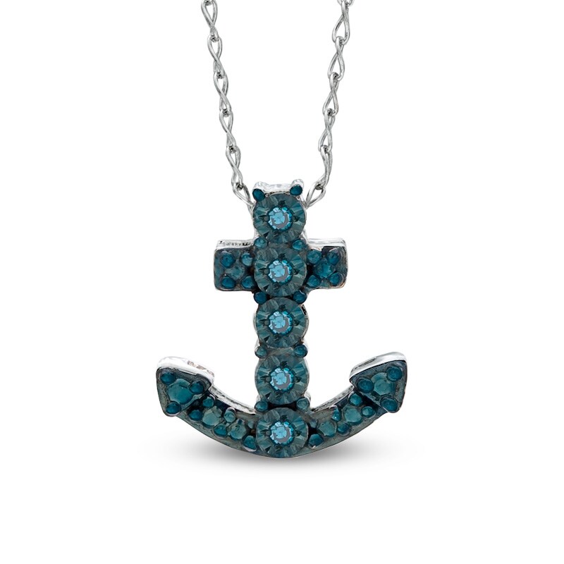 Main Image 1 of TEENYTINY® Enhanced Blue Diamond Accent Anchor Pendant in Sterling Silver - 17"