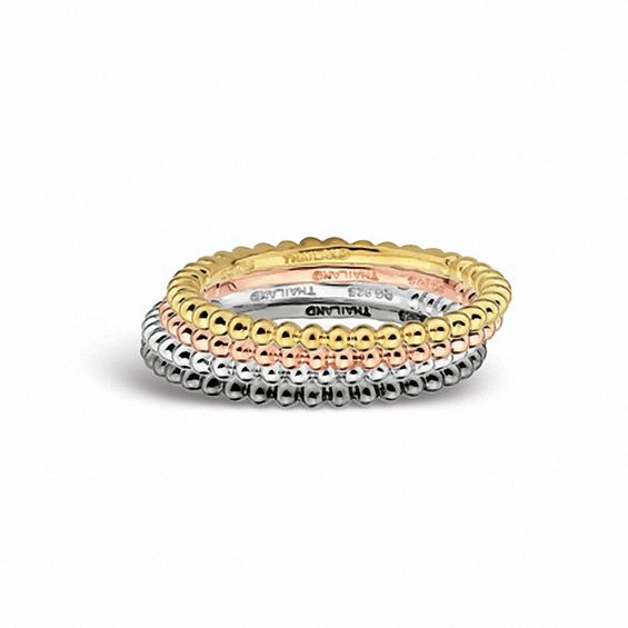 Stackable Expressionsâ¢ 1.5mm Beaded Ring Sterling Silver and 18K Rose Gold Plate