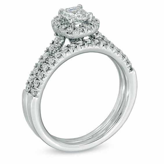 1 CT. T.w. Cushion-Cut Diamond Frame Bridal Set in 14K White Gold