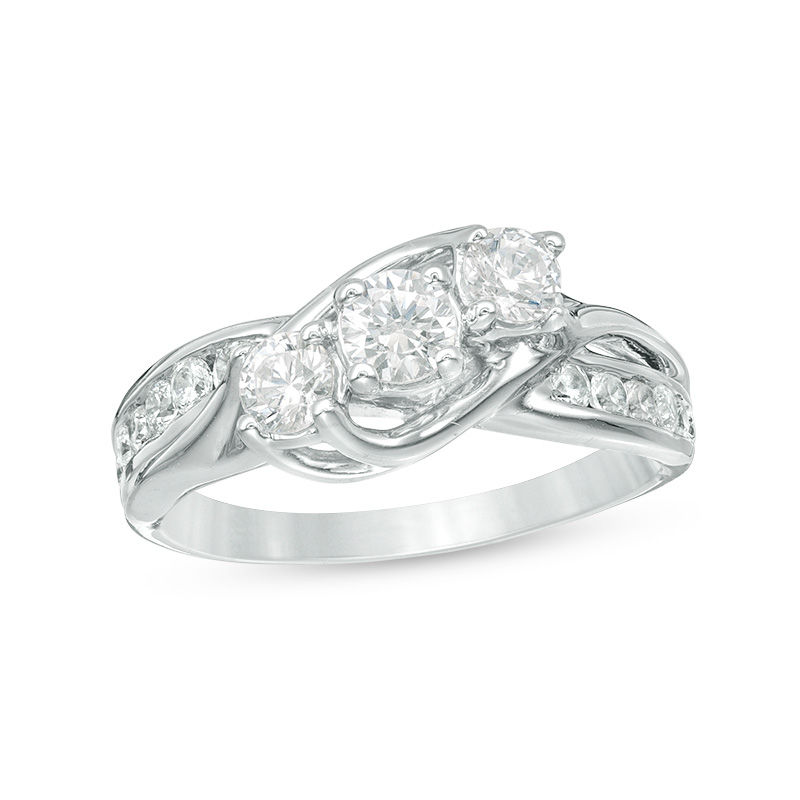 Main Image 1 of 1 CT. T.W. Diamond Three Stone Slant Engagement Ring in 14K White Gold