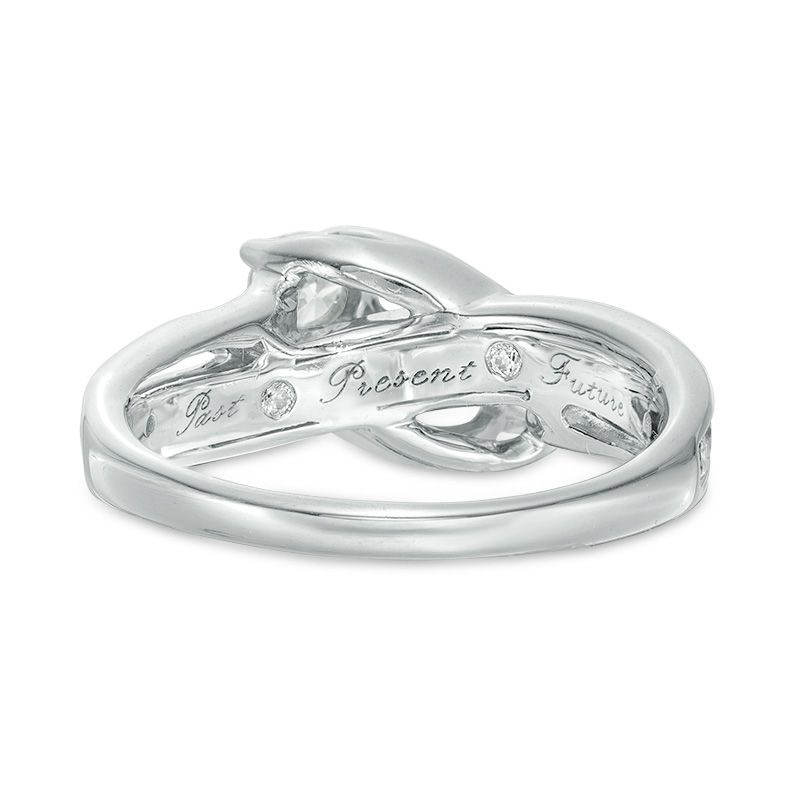 Main Image 3 of 1 CT. T.W. Diamond Three Stone Slant Engagement Ring in 14K White Gold