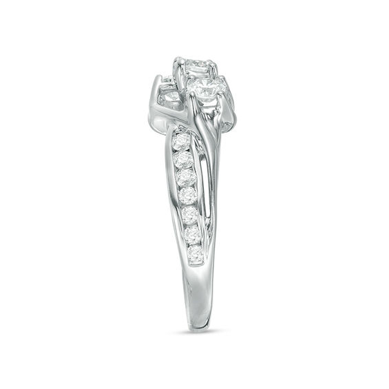1 CT. T.w. Diamond Three Stone Slant Engagement Ring in 14K White Gold
