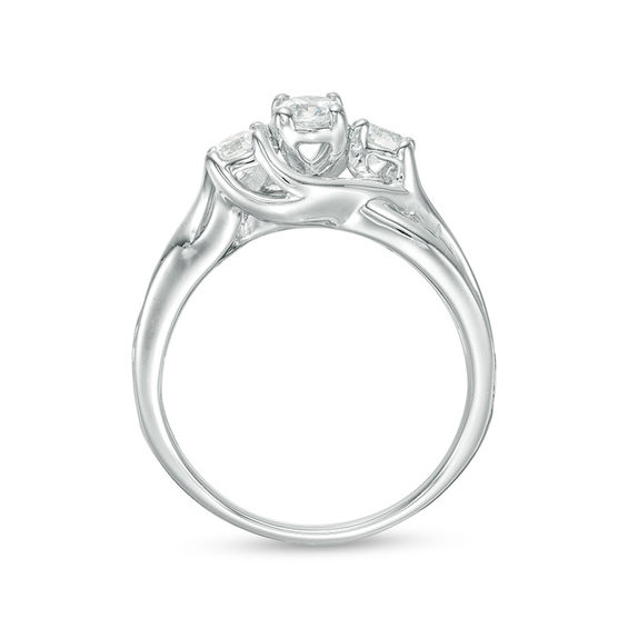 1 CT. T.w. Diamond Three Stone Slant Engagement Ring in 14K White Gold