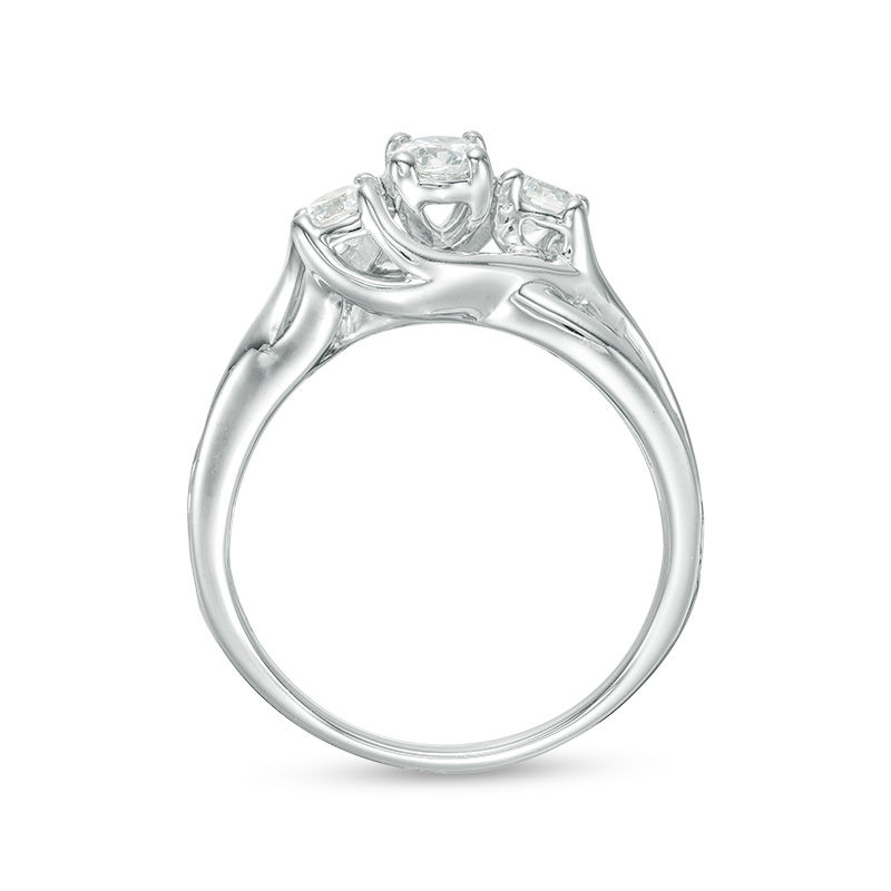 Main Image 5 of 1 CT. T.W. Diamond Three Stone Slant Engagement Ring in 14K White Gold