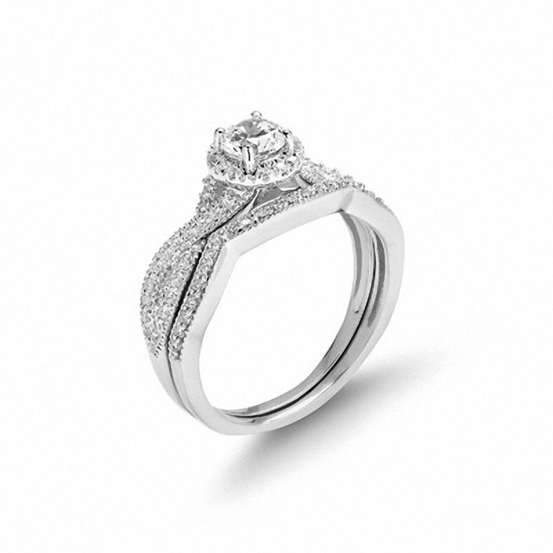 Main Image 2 of 3/4 CT. T.W. Diamond Twist Shank Bridal Set in 14K White Gold