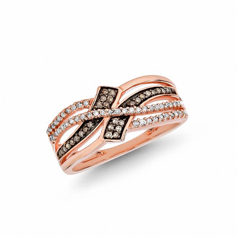 Main Image 1 of 1/4 CT. T.W. Champagne and White Diamond Bypass Ring in 10K Rose Gold