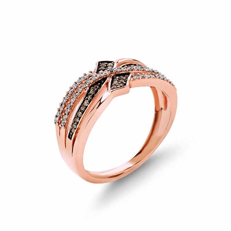 1/4 CT. T.W. Champagne and White Diamond Bypass Ring in 10K Rose Gold