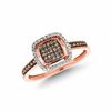 Thumbnail Image 1 of 1/4 CT. T.W. Champagne and White Multi-Diamond Square Frame Ring in 10K Rose Gold