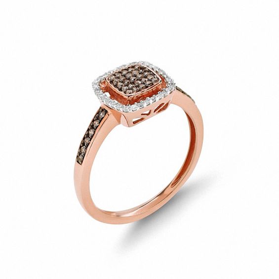 1/4 CT. T.w. Champagne and White Multi-Diamond Square Frame Ring in 10K Rose Gold
