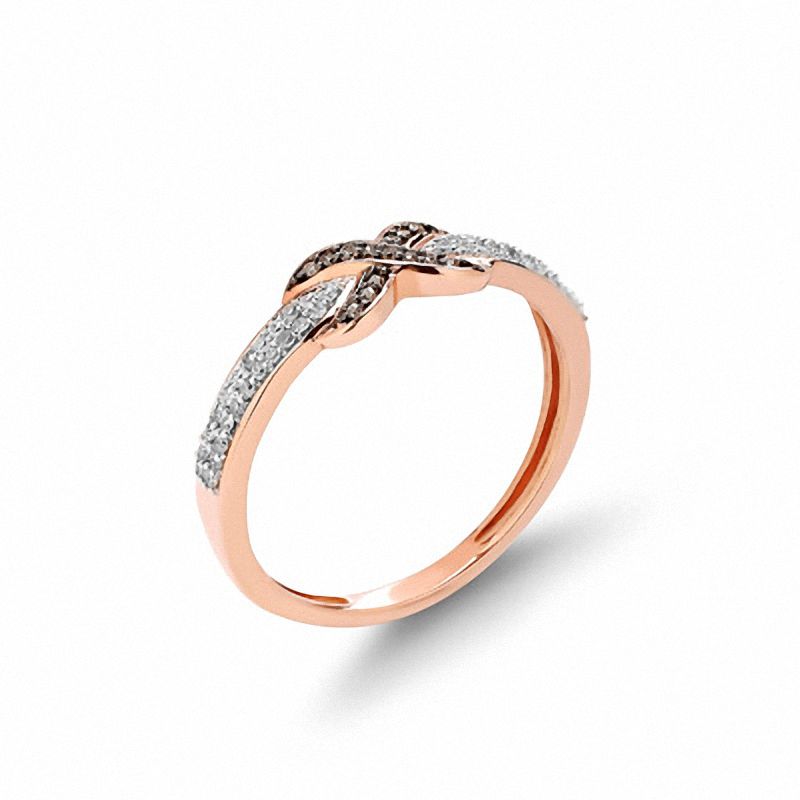 1/5 CT. T.W. Champagne and White Diamond "X" Ring in 10K Rose Gold