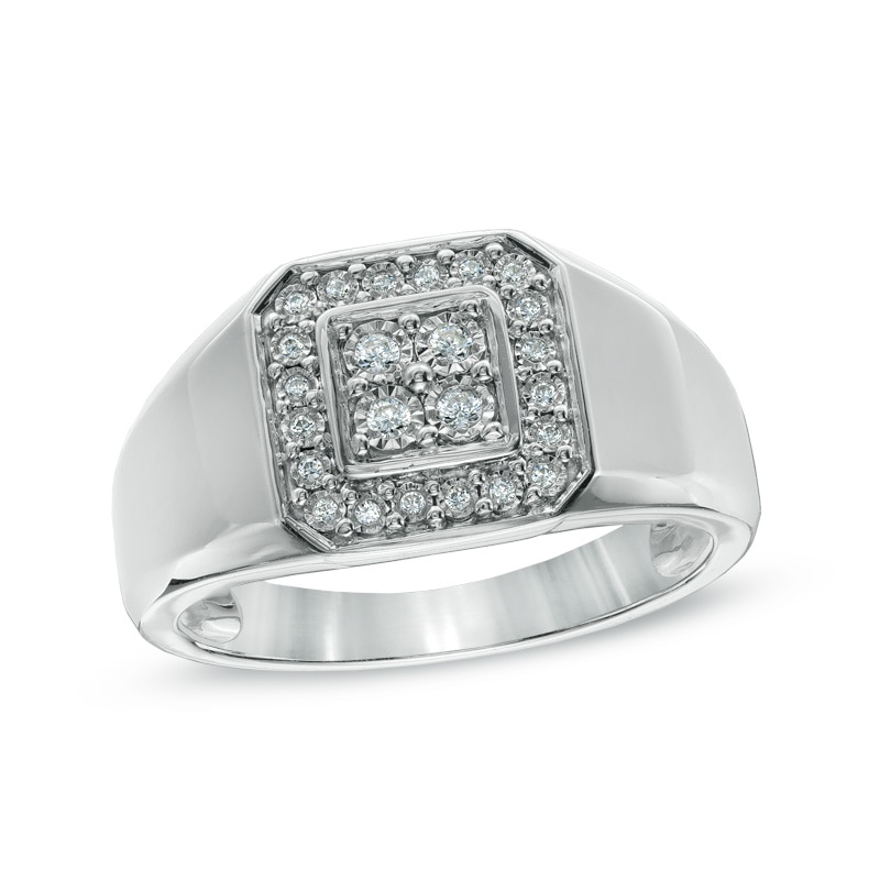 Main Image 1 of Men's 1/8 CT. T.W. Diamond Square Frame Ring in Sterling Silver