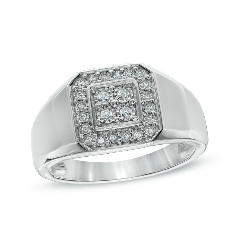 Men's 1/8 CT. T.W. Diamond Square Frame Ring in Sterling Silver