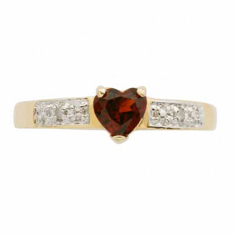 5.0mm Heart-Shaped Garnet and Diamond Accent Ring in Sterling Silver with 18K Gold Plate