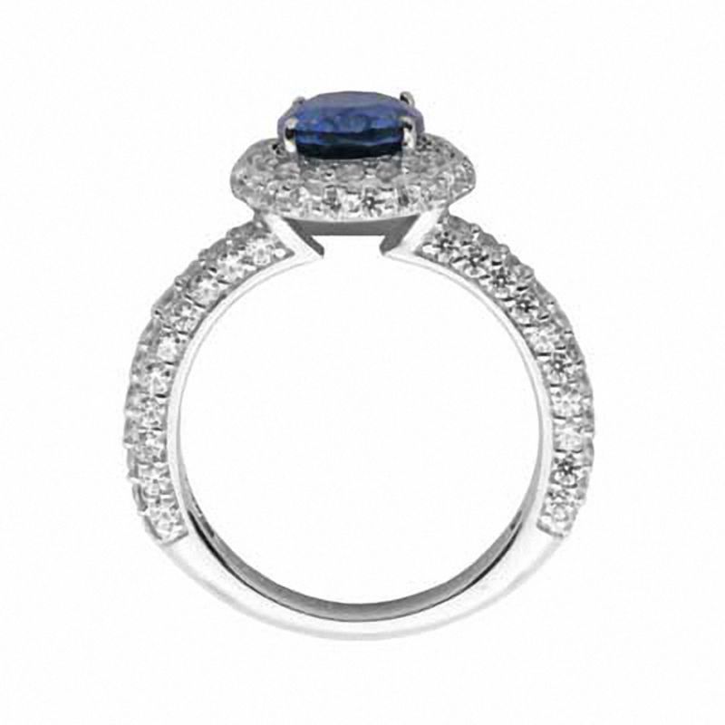 Oval Lab-Created Blue and White Sapphire Bridal Set in Sterling Silver