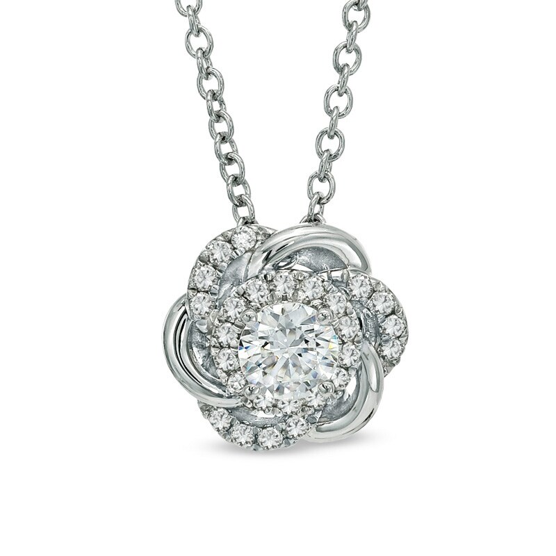 Vera Wang Love Collection 5/8 CT. T.W. Diamond Swirl Flower Pendant in 14K White Gold