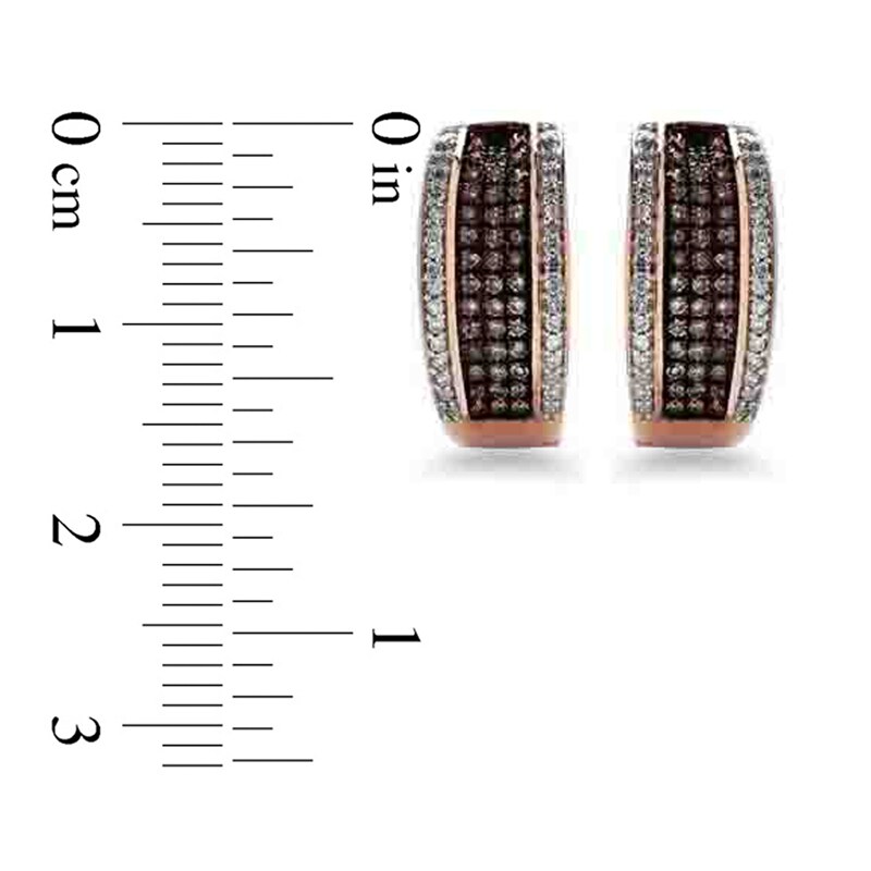 1/2 CT. T.W. Champagne and White Diamond Stripe Hoop Earrings in 10K Rose Gold