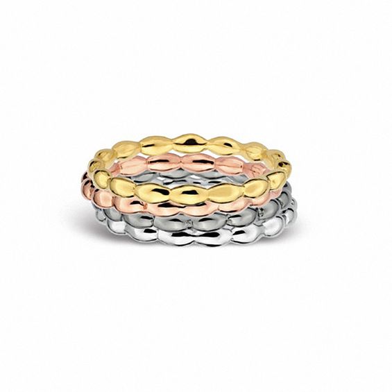 Stackable Expressionsâ¢ Rice Bead Ring Sterling Silver and 18K Rose Gold Plate