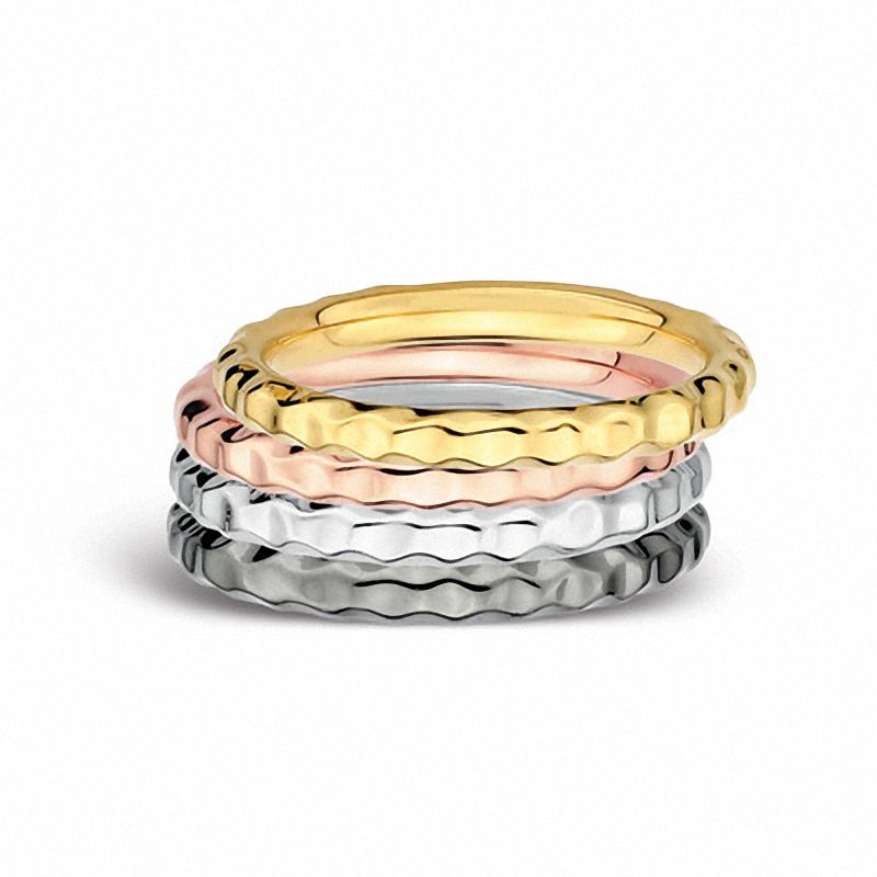 Main Image 2 of Stackable Expressions™ Hammered Ring in Sterling Silver and 18K Rose Gold Plate